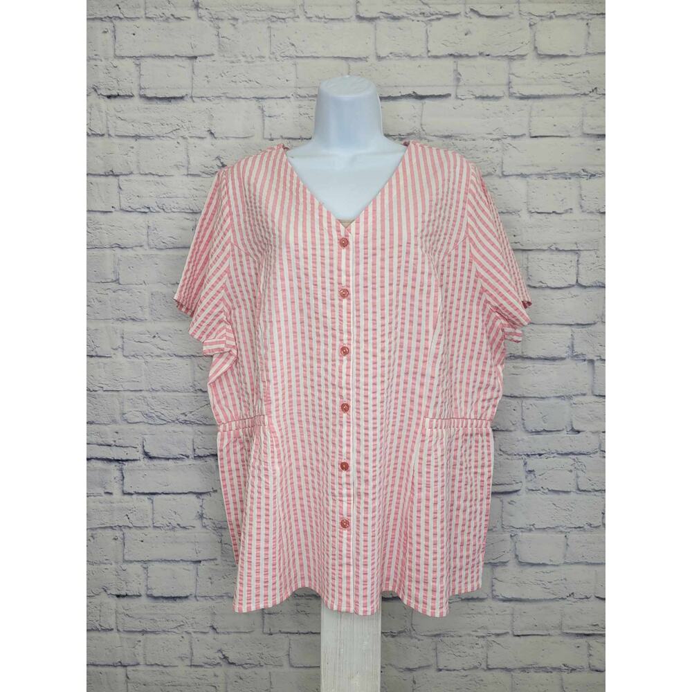 XLARGE ROSE A396457 Denim & Co. Striped Seersucker Blouse with Elastic Waist